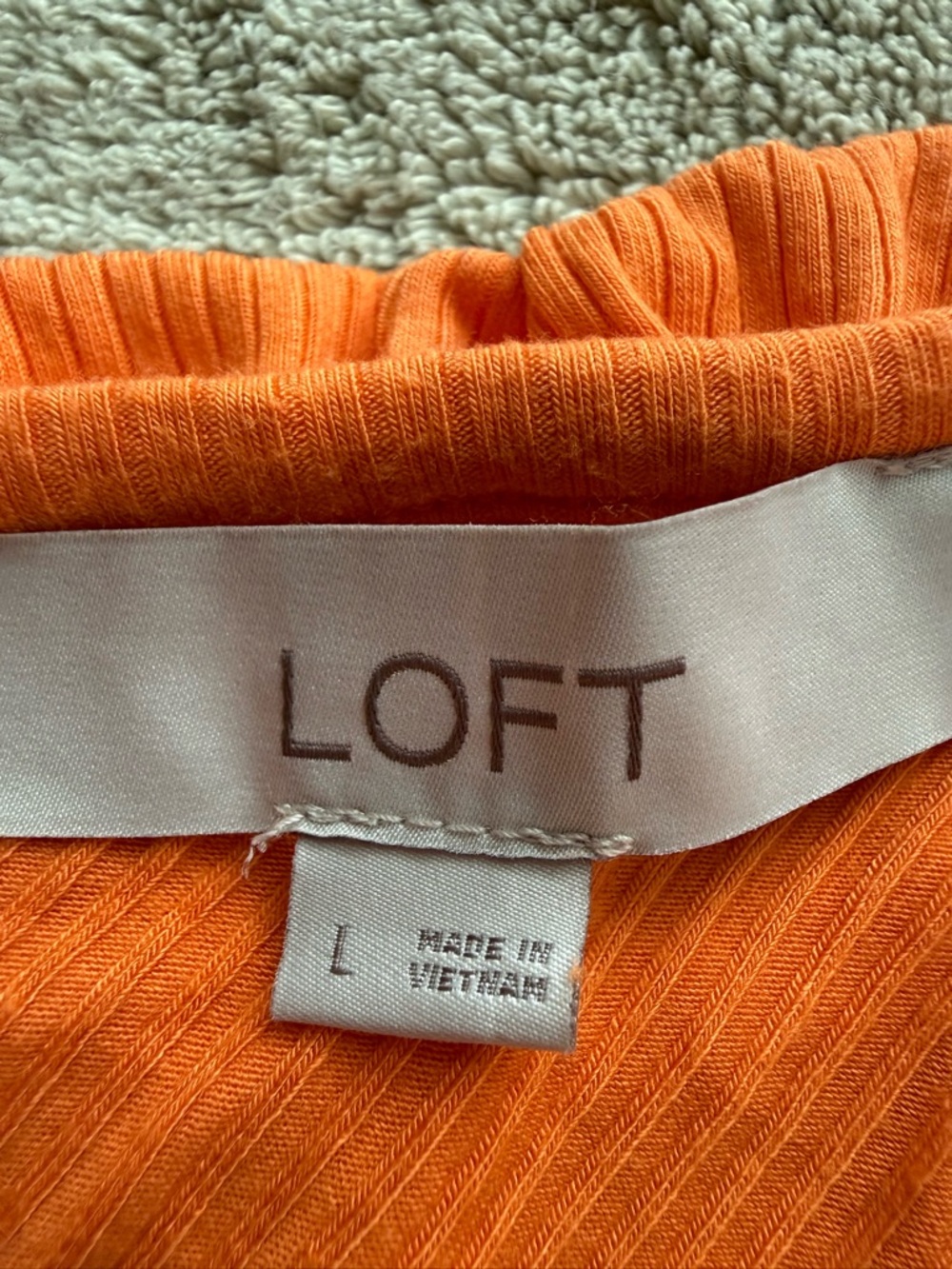LOFT Orange Ribbed Top with Ruffle Neckline - Picture 3 of 3